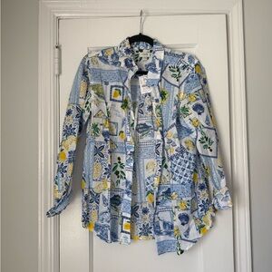 J.Crew Lemon & Blue Print Button-Up Shirt